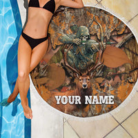 Custom Deer Hunting Beach Blanket Big Game Camo Forest Design and Skeleton Archer - Wonder Print Shop
