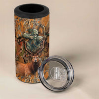 Custom Deer Hunting 4 in 1 Can Cooler Tumbler Big Game Camo Forest Design and Skeleton Archer - Wonder Print Shop