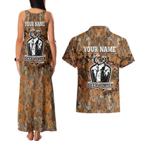 Custom Deer Hunting Couples Matching Tank Maxi Dress and Hawaiian Shirt Big Game Camo Forest Design and Skeleton Archer - Wonder Print Shop