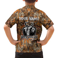 Custom Deer Hunting Family Matching Long Sleeve Bodycon Dress and Hawaiian Shirt Big Game Camo Forest Design and Skeleton Archer - Wonder Print Shop