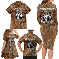 Custom Deer Hunting Family Matching Long Sleeve Bodycon Dress and Hawaiian Shirt Big Game Camo Forest Design and Skeleton Archer - Wonder Print Shop