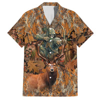 Custom Deer Hunting Family Matching Long Sleeve Bodycon Dress and Hawaiian Shirt Big Game Camo Forest Design and Skeleton Archer - Wonder Print Shop