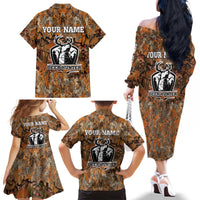 Custom Deer Hunting Family Matching Off The Shoulder Long Sleeve Dress and Hawaiian Shirt Big Game Camo Forest Design and Skeleton Archer - Wonder Print Shop