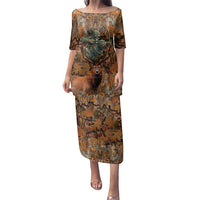 Custom Deer Hunting Family Matching Puletasi and Hawaiian Shirt Big Game Camo Forest Design and Skeleton Archer - Wonder Print Shop