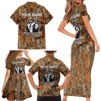 Custom Deer Hunting Family Matching Short Sleeve Bodycon Dress and Hawaiian Shirt Big Game Camo Forest Design and Skeleton Archer - Wonder Print Shop