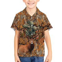 Custom Deer Hunting Family Matching Short Sleeve Bodycon Dress and Hawaiian Shirt Big Game Camo Forest Design and Skeleton Archer - Wonder Print Shop