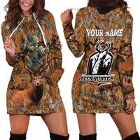 Custom Deer Hunting Hoodie Dress Big Game Camo Forest Design and Skeleton Archer - Wonder Print Shop