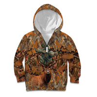 Custom Deer Hunting Kid Hoodie Big Game Camo Forest Design and Skeleton Archer - Wonder Print Shop