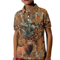 Custom Deer Hunting Kid Polo Shirt Big Game Camo Forest Design and Skeleton Archer - Wonder Print Shop