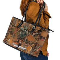 Custom Deer Hunting Leather Tote Bag Big Game Camo Forest Design and Skeleton Archer - Wonder Print Shop