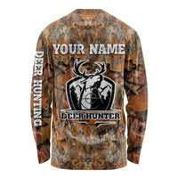 Custom Deer Hunting Long Sleeve Shirt Big Game Camo Forest Design and Skeleton Archer - Wonder Print Shop