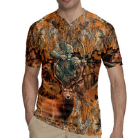 Custom Deer Hunting Rugby Jersey Big Game Camo Forest Design and Skeleton Archer - Wonder Print Shop