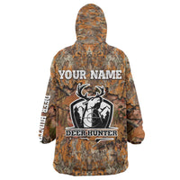 Custom Deer Hunting Wearable Blanket Hoodie Big Game Camo Forest Design and Skeleton Archer - Wonder Print Shop
