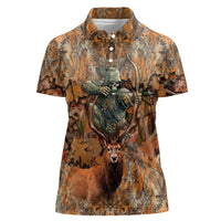 Custom Deer Hunting Women Polo Shirt Big Game Camo Forest Design and Skeleton Archer - Wonder Print Shop