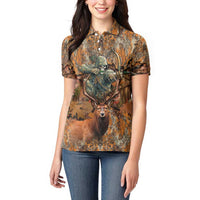 Custom Deer Hunting Women Polo Shirt Big Game Camo Forest Design and Skeleton Archer - Wonder Print Shop