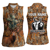 Custom Deer Hunting Women Sleeveless Polo Shirt Big Game Camo Forest Design and Skeleton Archer - Wonder Print Shop
