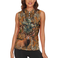 Custom Deer Hunting Women Sleeveless Polo Shirt Big Game Camo Forest Design and Skeleton Archer - Wonder Print Shop