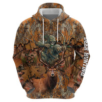 Custom Deer Hunting Zip Hoodie Big Game Camo Forest Design and Skeleton Archer - Wonder Print Shop