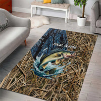 Personalized Walleye Splash Area Rug Camo Reeds and Night Forest Fishing Theme TS04