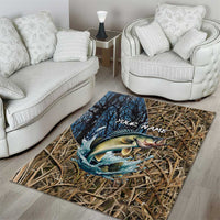 Personalized Walleye Splash Area Rug Camo Reeds and Night Forest Fishing Theme TS04