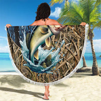 Personalized Walleye Splash Beach Blanket Camo Reeds and Night Forest Fishing Theme TS04