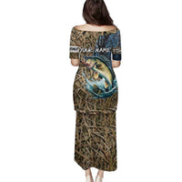 Personalized Walleye Splash Family Matching Puletasi and Hawaiian Shirt Camo Reeds and Night Forest Fishing Theme - Wonder Print Shop