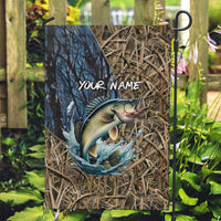 Personalized Walleye Splash Garden Flag Camo Reeds and Night Forest Fishing Theme TS04