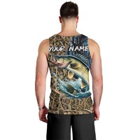 Personalized Walleye Splash Men Tank Top Camo Reeds and Night Forest Fishing Theme - Wonder Print Shop