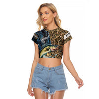 Personalized Walleye Splash Raglan Cropped T Shirt Camo Reeds and Night Forest Fishing Theme - Wonder Print Shop