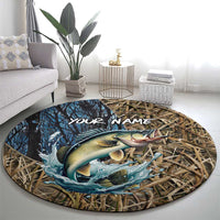 Personalized Walleye Splash Round Carpet Camo Reeds and Night Forest Fishing Theme TS04