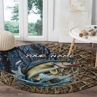 Personalized Walleye Splash Round Carpet Camo Reeds and Night Forest Fishing Theme TS04