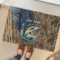 Personalized Walleye Splash Rubber Doormat Camo Reeds and Night Forest Fishing Theme TS04