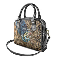 Personalized Walleye Splash Shoulder Handbag Camo Reeds and Night Forest Fishing Theme TS04
