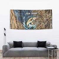 Personalized Walleye Splash Tapestry Camo Reeds and Night Forest Fishing Theme TS04