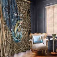 Personalized Walleye Splash Window Curtain Camo Reeds and Night Forest Fishing Theme TS04
