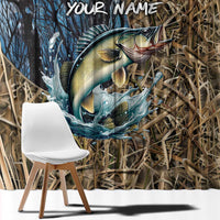 Personalized Walleye Splash Window Curtain Camo Reeds and Night Forest Fishing Theme TS04