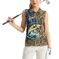 Personalized Walleye Splash Women Sleeveless Polo Shirt Camo Reeds and Night Forest Fishing Theme - Wonder Print Shop