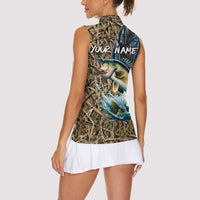 Personalized Walleye Splash Women Sleeveless Polo Shirt Camo Reeds and Night Forest Fishing Theme - Wonder Print Shop