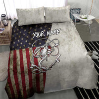 Personalized Distressed American Flag Bass Fishing Bedding Set Hooked Fish and Rustic Vintage Theme - Wonder Print Shop