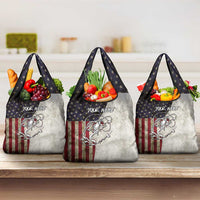 Personalized Distressed American Flag Bass Fishing Grocery Bag Hooked Fish and Rustic Vintage Theme - Wonder Print Shop
