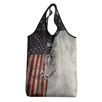 Personalized Distressed American Flag Bass Fishing Grocery Bag Hooked Fish and Rustic Vintage Theme - Wonder Print Shop