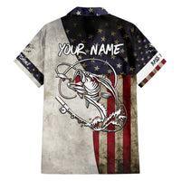 Personalized Distressed American Flag Bass Fishing Hawaiian Shirt Hooked Fish and Rustic Vintage Theme - Wonder Print Shop