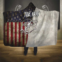 Personalized Distressed American Flag Bass Fishing Hooded Blanket Hooked Fish and Rustic Vintage Theme - Wonder Print Shop