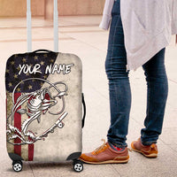 Personalized Distressed American Flag Bass Fishing Luggage Cover Hooked Fish and Rustic Vintage Theme - Wonder Print Shop