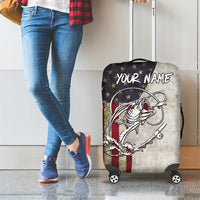 Personalized Distressed American Flag Bass Fishing Luggage Cover Hooked Fish and Rustic Vintage Theme - Wonder Print Shop