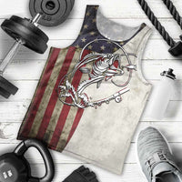 Personalized Distressed American Flag Bass Fishing Men Tank Top Hooked Fish and Rustic Vintage Theme - Wonder Print Shop