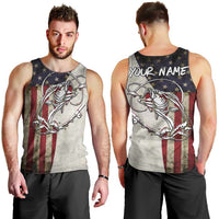 Personalized Distressed American Flag Bass Fishing Men Tank Top Hooked Fish and Rustic Vintage Theme - Wonder Print Shop