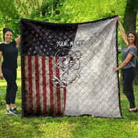 Personalized Distressed American Flag Bass Fishing Quilt Hooked Fish and Rustic Vintage Theme - Wonder Print Shop