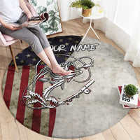 Personalized Distressed American Flag Bass Fishing Round Carpet Hooked Fish and Rustic Vintage Theme - Wonder Print Shop
