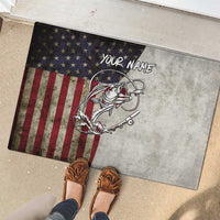Personalized Distressed American Flag Bass Fishing Rubber Doormat Hooked Fish and Rustic Vintage Theme - Wonder Print Shop